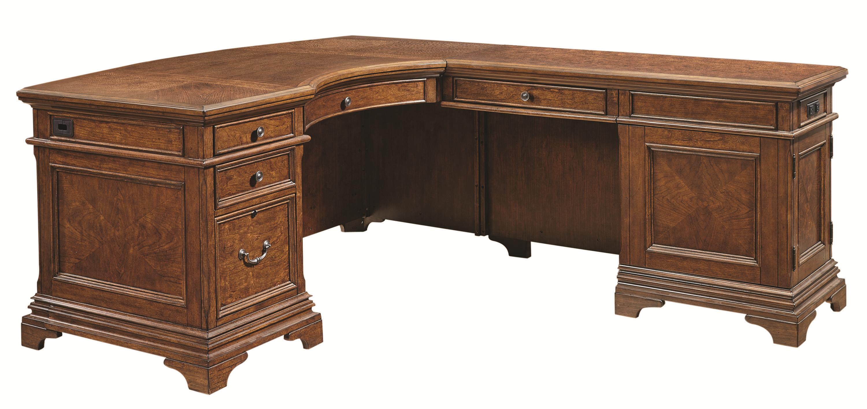 Aspenhome Hawthorne LShaped Desk with 4 Drawers and AC Outlets